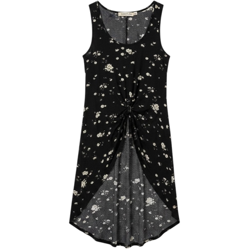 NWOT Black Daisy High-Low Sleeveless Tunic Top with Front Knot Liberty Love